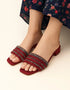 Rouzelle Maroon Block Heels with Glitter Triple Straps – Essence by Rubina